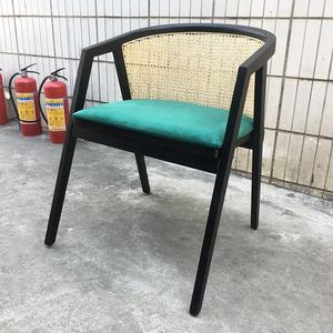 Fauteuil de salle à manger en rotin, rembourré velours, tocc, style français, - Product Image 3