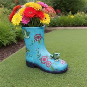 Maceta <span class=keywords><strong>de</strong></span> Resina Vintage Azul con Forma <span class=keywords><strong>de</strong></span> Bota, Florero Floral Estilo Shabby Chic, Escultura Única <span class=keywords><strong>de</strong></span> Rana para Patio, Jardín o Decoración <span class=keywords><strong>de</strong></span> Exteriores - Product Image 4