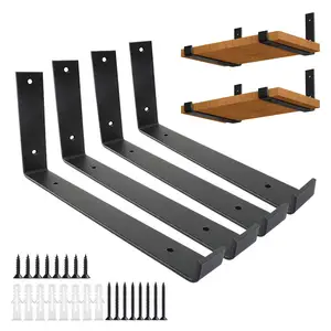 Heavy Duty Triangle Floating Metal L Shape Shelf Brackets Thread Wall Mounting Cast Iron Right Angle Support