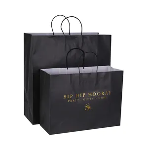 Custom Gold Logo Matt Black Product Craft Shopping Bag Large Luxury White Packaging Paper Bags For Clothing