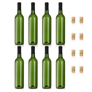 Botellas de vino Burdeos verdes antiguas Botellas de vidrio de 750ml con corchos y cápsulas retráctiles Botella vacía de fondo plano para champán - Product Image 2