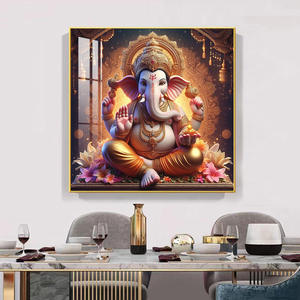 Nouvel arrivage de décoration intérieure de grande taille or bouddha fleur de lotus diamant religieux hindous dieu cristal porcelaine peinture art mural - Product Image 4