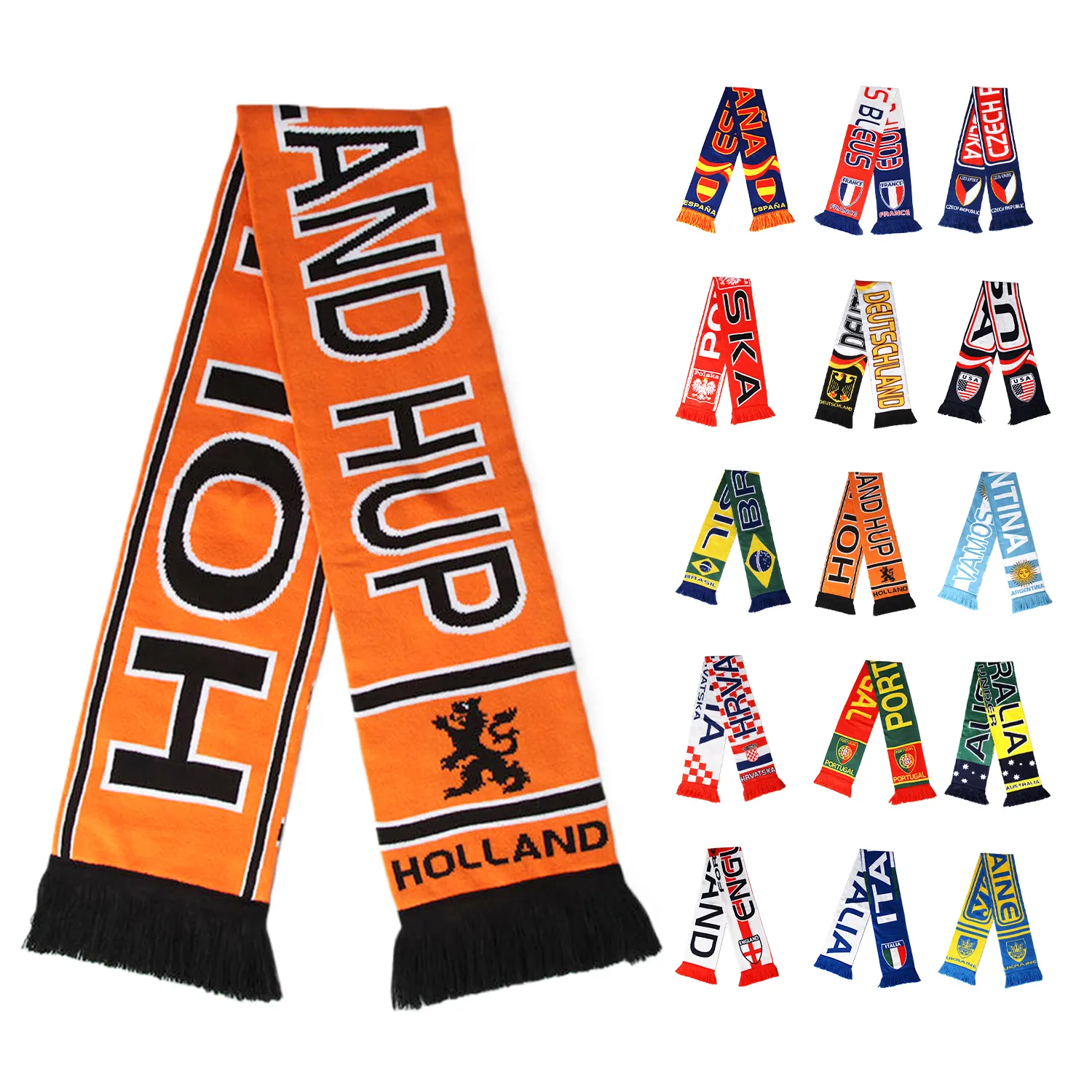 European National Team Holland Soccer Double Sided Custom Knit Scarf with Tassel