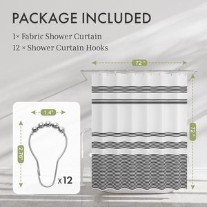 CF 72x72 pouces tissu <span class=keywords><strong>rideau</strong></span> <span class=keywords><strong>rayé</strong></span> rustique tissu lavable <span class=keywords><strong>noir</strong></span> <span class=keywords><strong>blanc</strong></span> ferme salle <span class=keywords><strong>de</strong></span> bain <span class=keywords><strong>rideau</strong></span> <span class=keywords><strong>de</strong></span> <span class=keywords><strong>douche</strong></span> ensembles avec 12 crochets - Product Image 2