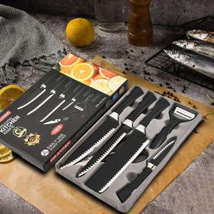 Juego de Cuchillos de Cocina de Acero Inoxidable de 6 Piezas, Estilo Moderno, Revestimiento Antiadherente, Color Negro, con Pelador - Product Image 2