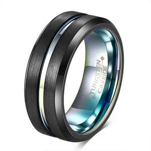 Black And Color Two Tone Tungsten <b>Ring</b> 8mm Geometric Fashion Women's Jewelry Gift - Product Image 2