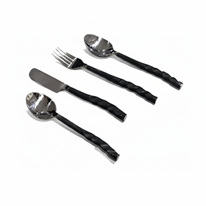 Stainless Steel Beaten <b>Black</b> Handle <b>Cutlery</b> <b>Set</b> - Product Image 1
