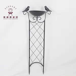 Kim Loại Patio Vườn Bronze Bird Bath Trellis Trang Trí Chim Trên Wrought Sắt Trellis Leo Hoa & Vine