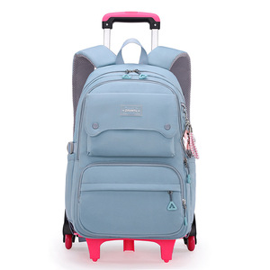 Sac à dos étudiant grande capacité léger et imperméable avec barre de traction à six roues pour élèves du primaire - Product Image 2