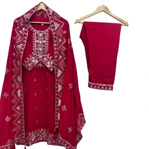 Indian Pakistani <b>Red</b> Vichitra <b>Silk</b> Salwar Kameez Embroidered Suit with Dupatta Women Indian Traditional wear Party Wedding Wear - Product Image 3