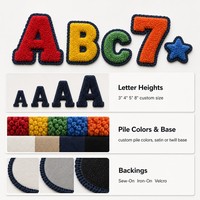 Lot de 5 patchs personnalisés en chenille avec lettres, alphabet universitaire, thermocollants ou à coudre, pour écoles, clubs, vente en gros