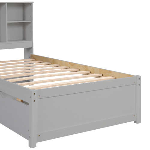 FCJ Modern Twin Size Bookcase Headboard with Built-In USB Port 2 Drawers Grey Finish Murphy Bed Frame