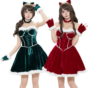 Kerstjurk <span class=keywords><strong>Sexy</strong></span> Halloween Pak Rood/Groen <span class=keywords><strong>Sexy</strong></span> Bunny Meid Verleidingsjurk Club Party Schattige Jurk Pak - Product Image 6