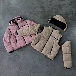 เสื้อโค้ทแขนกุดสำหรับผู้ชายเสื้อโค้ทผ้าขนเป็ดแบบครอปบุสองชั้นมีฮู้ดสำหรับฤดูหนาว - Product Image 1