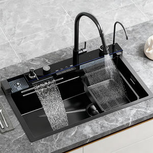 Multi-functional Nano 304 Stainless Steel <strong>Kitchen</strong> Sink Four Hole Modern Black Waterfall <strong>Shower</strong> Single Bowl Set 5 Year Warranty - Product Image 3