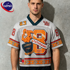 QZFSO Custom Hip Hop Vintage Sublimation Soccer T Shirt American Football Uniform <b>Top</b> Rhinestone Mesh Fabric Rugby Sport Jersey - Product Image 1