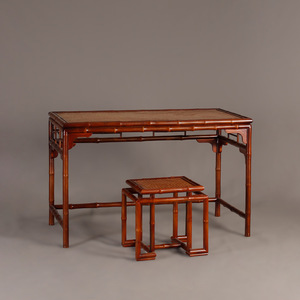 Escritorio de bambú con taburete, mesa de estudio de estilo Zen de 80 cm x 45 cm para caligrafía y pintura en el hogar y la oficina - Product Image 1
