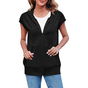 Chaleco ligero con capucha y cremallera para mujer, sin mangas, con bolsillos, estilo casual, holgado, para todas las estaciones, chaqueta deportiva para exteriores. - Product Image 1