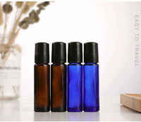 Flacons roll-on en verre dépoli de 10 ml, bleu cobalt, ambré, vides, pour huiles essentielles et parfums, sérigraphiés Zhejiang
