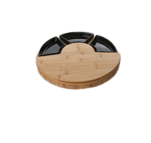 Plateau à fromage rotatif en bambou avec tiroir à couteaux, plateau de charcuterie, grand plateau de service rond, cadeau de déménagement unique - Product Image 2