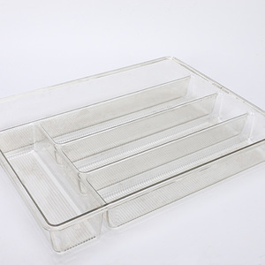 Cutlery Storage Tray Transparent Rectangle 4-7 Compartments Kitchen Drawer Organizer Standing Type Food Container - Product Image 3