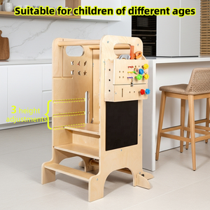 Torre de aprendizaje para bebés Montessori, torre de aprendizaje 6 en 1, Tobogán convertible, torre de aprendizaje de cocina con juguetes y pizarra - Product Image 3