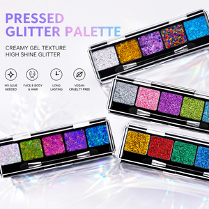 Palette de fards à paupières pressés 5 couleurs GP OEM Private Label, crème de paillettes épaisses pour le visage, le corps et les cheveux, idéale pour le maquillage de festival - Product Image 2