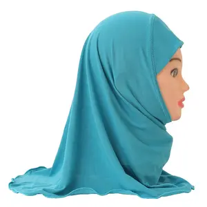 Foulard musulman confortable de 2 à 7 ans pour bébé fille, Hijab de couleur unie à haute élasticité