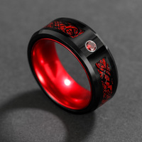2024 Zhongzhe nouveau 8MM luxe tungstène acier anneau incrusté noir Dragon motif bleu rouge vert Fiber de carbone hommes tungstène acier anneau