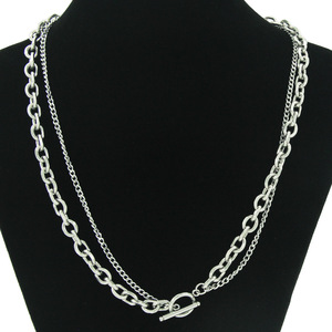 Collar de cadena cubana de doble capa con cierre OT, estilo dulce y moderno, cadena de cuello de acero titanio para chicas a la moda. - Product Image 1