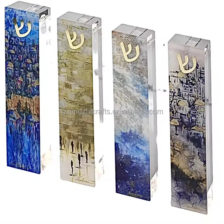 Jewish Housewarming Gift Custom Printing Lucite Mezuzah Holder Wall Tape Acrylic Outdoor Mezuzah Case
