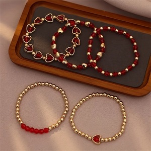Popular European and American multi-layered red beaded heart CCB beaded <b>bracelet</b>, a fashionable and versatile 5-piece <b>set</b> for - Product Image 3