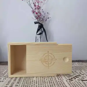 Cajas de madera de vino de pino personalizadas hechas a mano, nuevo diseño, Color Natural sin terminar, Material MDF, cajón deslizante, caja de regalo, venta al por mayor