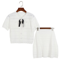 Nouvelle Collection Été 2026 : Ensemble Tricoté 2 Pièces pour Femme – Haut à Manches Courtes et Mini-Jupe à Volants – Tenue Décontractée et Élégante