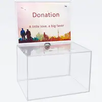 Di Plastica acrilica di Donazione Box con la Serratura, di Grandi Dimensioni Urne con Supporto del Segno, chiaro Suggerimento Scatola di Immagazzinaggio per Il Voto, di Beneficenza