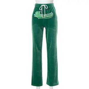Women's summer casual trousers with waist lacing and hip bag in solid color letters