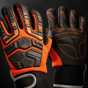 Gants de mécanicien robustes avec protection anti-choc TPR, dos en spandex, paume synthétique renforcée, doublure thermique, poignet à scratch, orange - Product Image 2