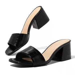 QuiteS High-Heeled Slippers New Hot Selling Outside Wear Square Head One Line Thick Heel <b>Sandals</b> for Women and Ladies - Product Image 4