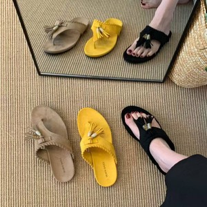 Sandalias Planas para Mujer, Punta Abierta, Suela de EVA Antideslizante, Decoración con Cuentas, Tendencia de Moda, para el Verano - Product Image 1