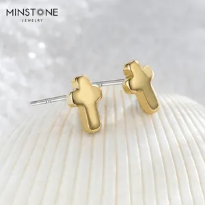 High quality cross shape brass 14K gold plated kids earrings stud for Children women 2022 gold filled earrings memorial jewelry