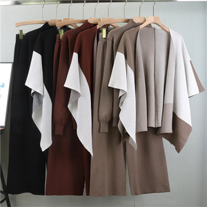 QDZ CH Dames Casual Tweedelig Gebreid <span class=keywords><strong>Lounge</strong></span> Sweater Set Effen Patroon Gewassen Techniek Formele Stijl voor Herfstseizoen - Product Image 1