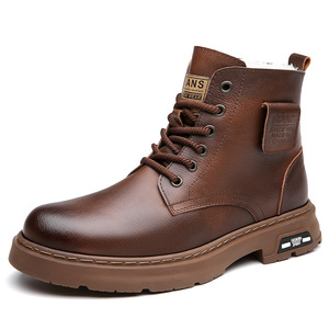 Bottes d'hiver pour hommes en cuir véritable, bout rond, doublure en fourrure, semelle extérieure en caoutchouc, semelle intermédiaire en EVA - Product Image 5