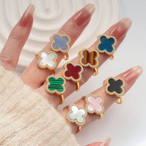 Anello Classico di Moda in Argento Sterling 925 Placcato Oro 14K 18K con Pietra Naturale Turchese e Agata a Forma di Quadrifoglio - Product Image 2