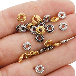 Stainless Steel Lace Wheel Beads 6mm Round Polka Dot Ring <b>Spacers</b> For DIY Bracelets Necklaces Gear Beads Accessories - Product Image 3