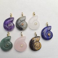 Nouvel Arrivage Pendentif Polyvalent Style Marin en Coquillage et Pierre Naturelle, Cercle en Fer Plaqué Or Véritable