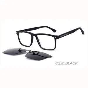 2 IN 1 Clip on Magnetic Polarized Sunglasses Hommes Optical Vintage Acetate Glasses Frame Women Brand Design Eyeglasses