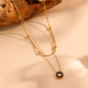 Kalung Wanita Model Ular Baja Anti Karat Berlapis Mutiara Hitam Fashionable Double-Layer Cangkang Hitam Mewah Ringan 18K Perhiasan Pesta Islami - Product Image 2