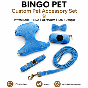 Custom Pattern Corduroy Dog Harness Set Luxury Collar Leash Combo Adjustable Custom Brand for Walking Training Outdoor