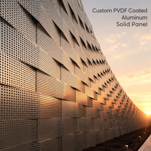 Muro cortina de aluminio perforado y plegado con acabado PVDF para decoración de fachadas de museos y salas de exposiciones - Product Image 1