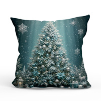 Housse de coussin décorative de Noël avec motif bonhomme de neige, sapin, houx et cadeaux, pour canapé